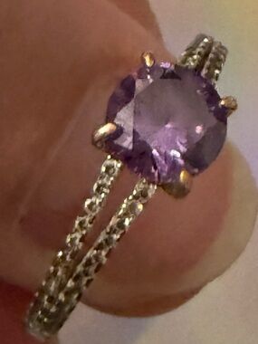 Gold Vermeil over Sterling Silver Purple Amethyst Solitaire Ring